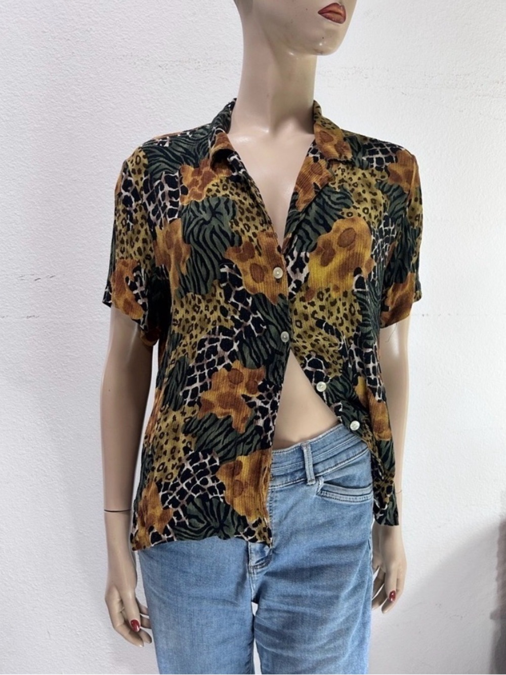 Requirements Leopard & Floral Short Sleeve Button-Down Shirt - Black & Brown
